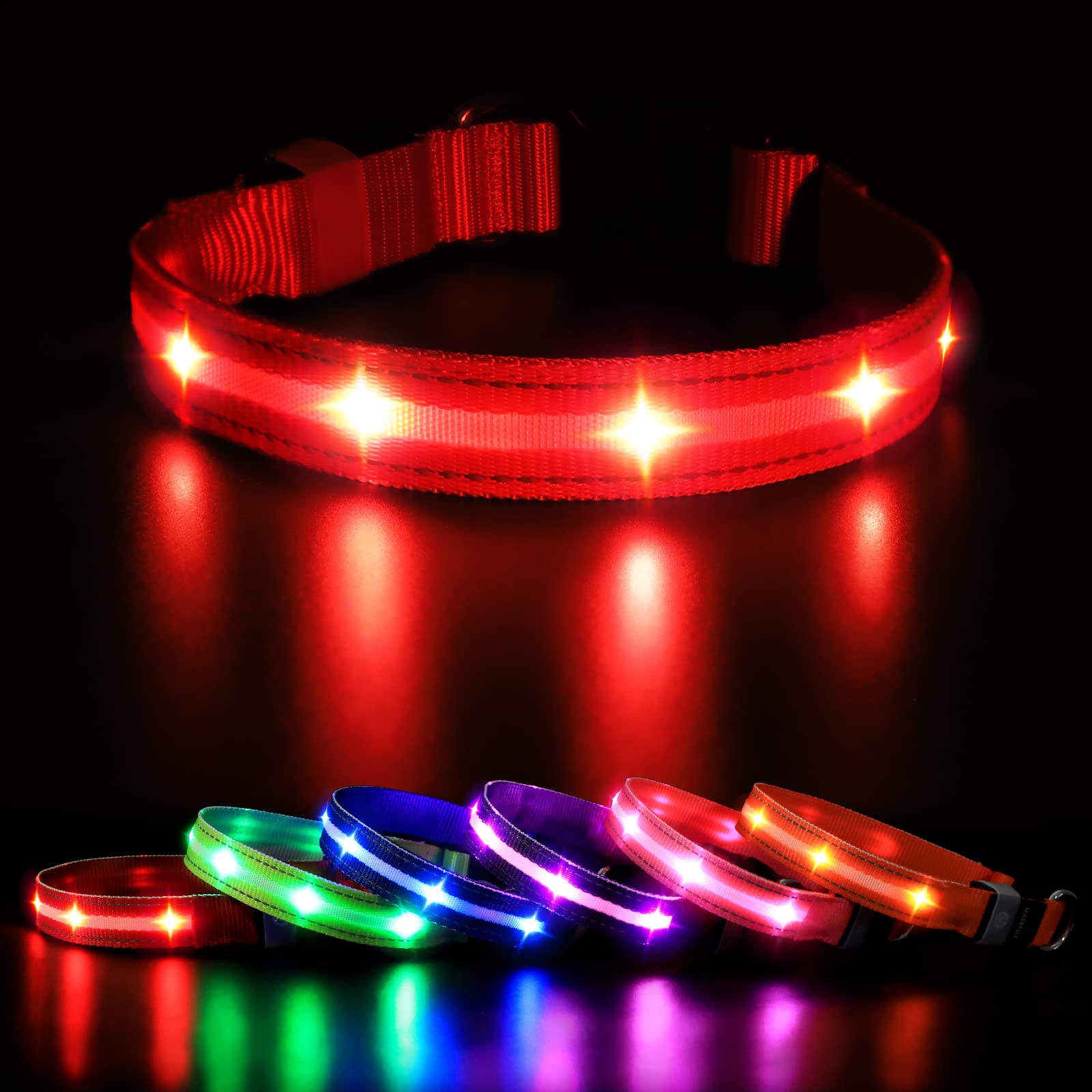 MASBRILL Light Up Dog Collar - Rechargeable LED Waterproof With 3 Glowing Modes, Adjustable for Small Medium Large Dogs Night Walking, Red S — image 1