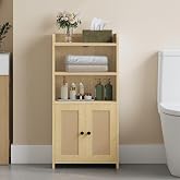 HEXCELEN Small Bathroom Storage Cabinet, Rattan Yellow
