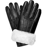 Eadali Men's Genuine Sheepskin Leather Gloves with Rabbit Fur Lining, Full-Finger Touchscreen, Cold Weather & Luxury Gift Box