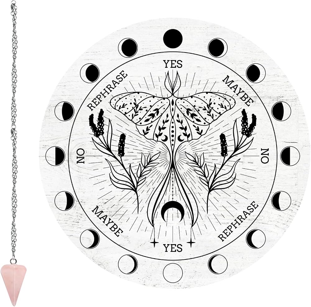 CRASPIRE Moth Pendulum Board Divination Kit Wooden Altar Wiccan Wand Rose