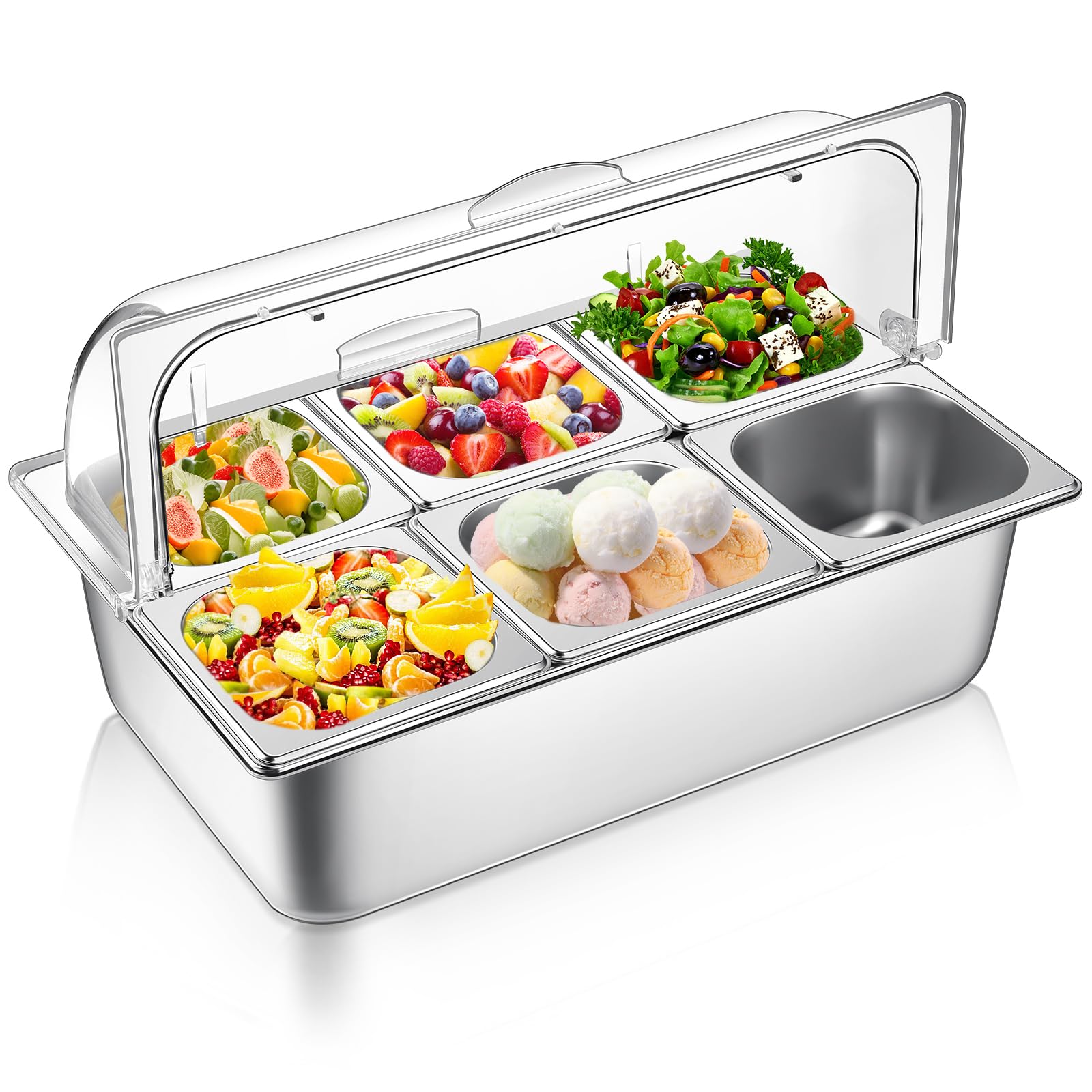 Countertop Ice Food Serving Display Tray, 2 Pans Stainless Steel Buffet - View #10