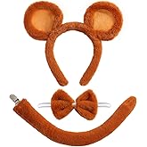 Fancheer 3PCS Chipmunk Mouse Ears Headband Bow Tie Tail for Adults Rat Mice Costume Set Cosplay Party Dress Up Accessories