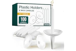 Concordia Supply Plastic Holder Candle Drip Protectors with 4.25" x 1/2" Candles - Easy to Hold White Plastic Candle Holders - Ideal for Candlelight, Memorial, & Congregational Services - Set of 100
