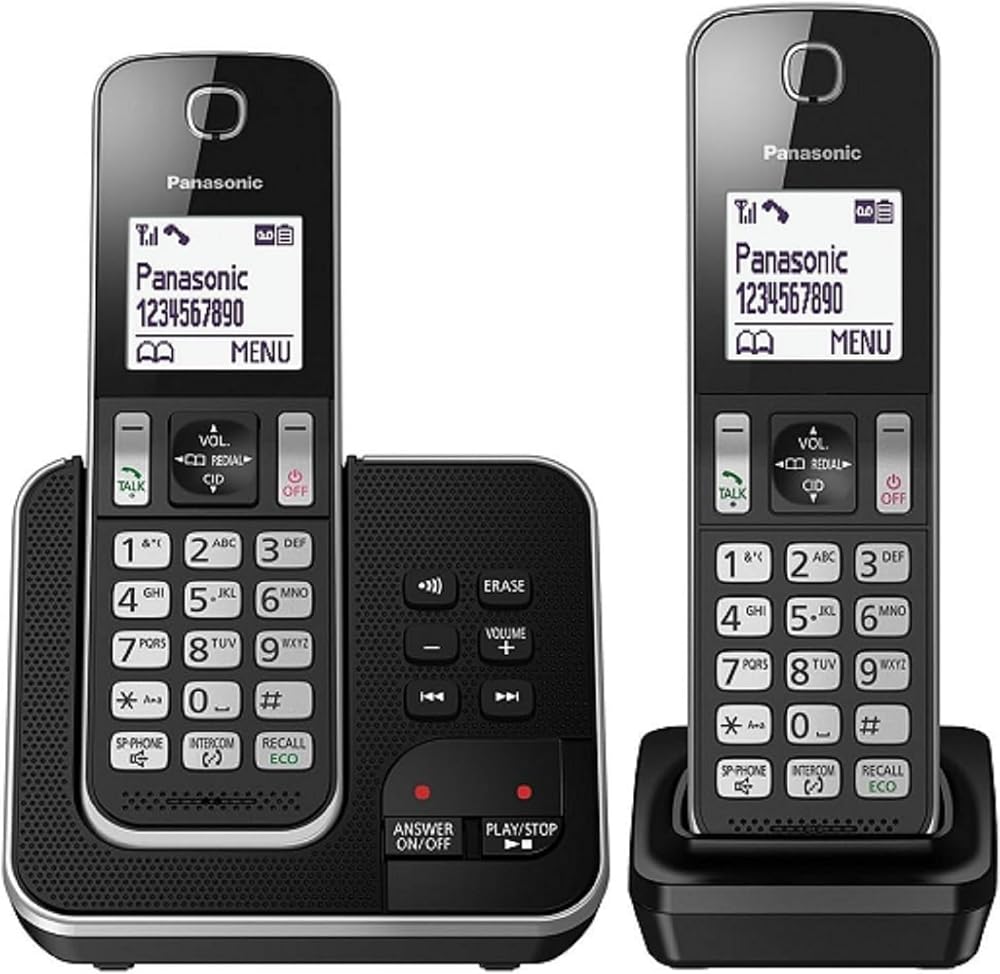Panasonic KX-TGD322 Cordless Phone Nuisance Call Blocker Dual Pack Black &