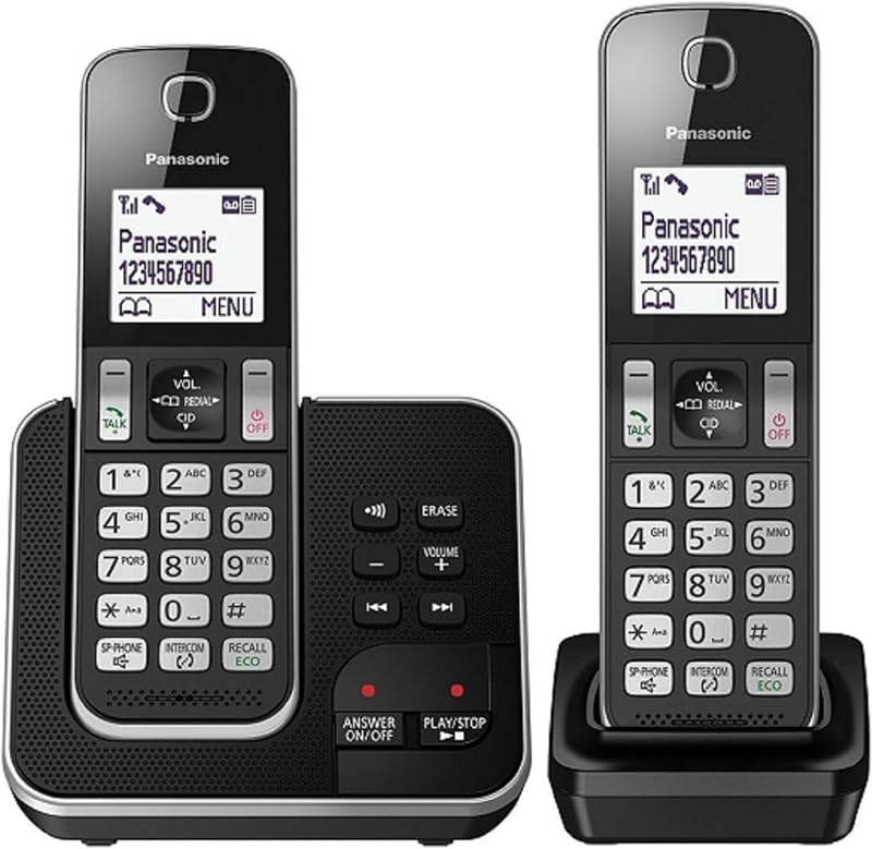 Panasonic KX-TGD322 Cordless Phone Nuisance Call Blocker Dual Pack Black &