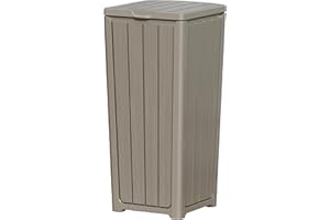 LHBGO Outdoor Trash Can with Lid, Waterproof Resin Garbage Can with Tiered Lid, Outside Trash Bin for Patio, Kitchen, Backyard or Deck