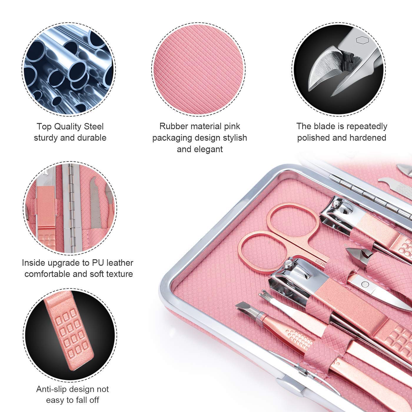 Manicure Set Nail Clippers Pedicure Kit 15Pcs Stainless Steel Professional Women Grooming Kit Care Tools for Travel or Home(Pink) : Beauty