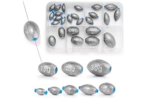 Realure 25/55 Pcs Elliptical Sea Fishing Weights with Plastic Core 8/12 Sizes Drop Bass Weights Sinker Kit, Casting Fishing O