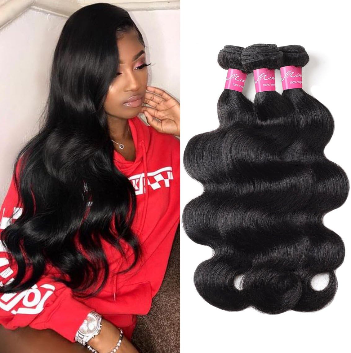 Mink Hair 8A Brazilian Virgin Hair Body Wave Hair Bundles ( 28"26"24" ,300g)Unprocessed Body Wave Human Hair Bundles Wet and Wavy Human Hair Weave Extensions Natural Color