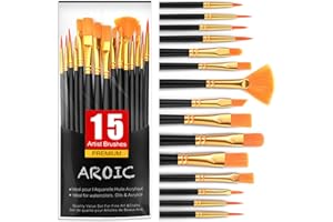 AROIC Acrylic Paint Brush Set,1pack/15pcs Nylon Hair Acrylic Painting Brush,Watercolor Rock Face Painting Brush, Artist Craft Brush Supplies, Paint Brush Set for All Purposes Children Adult Painting.
