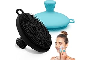 GEENOA Silicone Face Scrubber 2PCS, Manual Face Scrubber Exfoliator with Soft Bristles and Non-Slip Handle, Gentle Facial Scrubber Face Brush for Super Lathering & Deep Cleansing(Black+Blue)