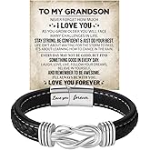 sunglnl To My Son Grandson Bracelet, Infinity Knot Love You Forever Linked Together Handmade Leather Bracelets Mens Birthday Weave Gift Jewelry