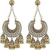 Bollywood Jhumka Jhumki Indian Earrings for Women Vintage Mexico Gypsy Stetament Chandelier Style Ethnic Dangle Earring Tassel Bell Drop Bohemian Fashion Gift Christmas Oxidized Jewelry
