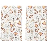 Artoid Mode Orange Leaves Pumpkin Fall Kitchen Towels Dish Towels, 18x26 Inch Farmhouse Decoration Hand Towels Set of 2