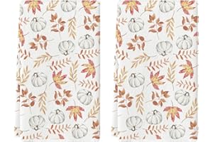 Artoid Mode Orange Leaves Pumpkin Fall Kitchen Towels Dish Towels, 18x26 Inch Farmhouse Decoration Hand Towels Set of 2