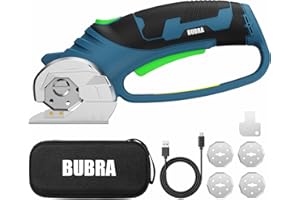BUBRA Cordless Electric Scissors for Cardboard, Fabric & Carpet, 4V Cardboard Cutter, Rechargeable Electric Box Cutter Cuts up to 1/3", Includes 4 Blades and key,Safety Lock & LED Light