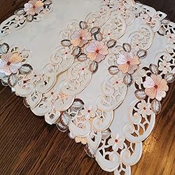 WELLYUK Embroidery Pink Flower Placemats Set of