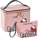 Vimanllie Travel Makeup Bag Large Cosmetic Bags with Brush Holder, Pink Waterproof 2PCS Portable Cosmetic Case for Women, Toiletry Bag for Skincare & Beauty Tools for Her