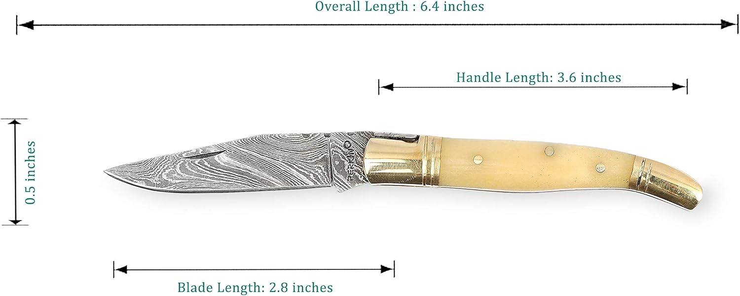 Perkin Damascus Folding knife, Unlocking Blade, Steel - Image 3