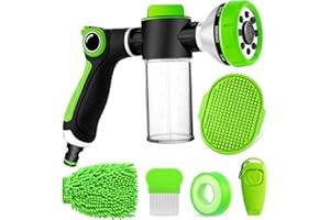 YCCOKJJ Upgraded Pup Jet Dog Wash Attachment,8 Spray Pattern Dog Washing Hose Attachment with Soap Dispenser,Dog Training Clicker and Car Wash Mitt, 3/4 In Garden Hose Nozzle for Watering Plants,Showering Pet