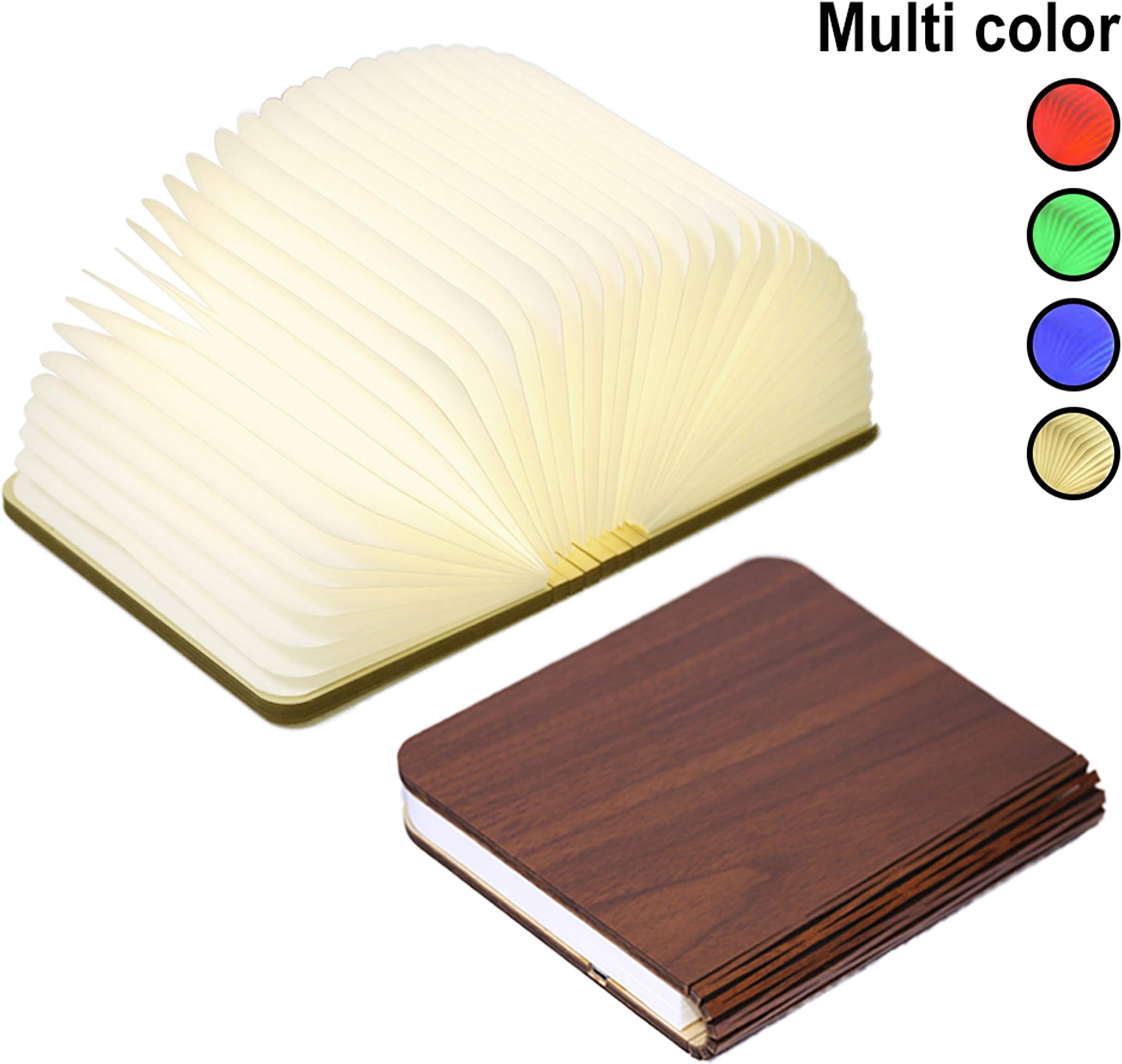 Innerest Night Light Wooden Book Folding Lamp Desk Table Home Décor Kids Bed Lighting (Maple Wood, Large)