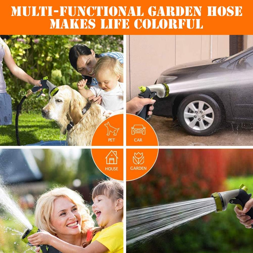 JAJ 100 ft Expandable Garden Hose Set Retractable Lightweight Durable Flexible Water Hose with 3/4 Nozzle Solid Valve and High Pressure Water Spray Nozzle Hoses : Garden & Outdoor
