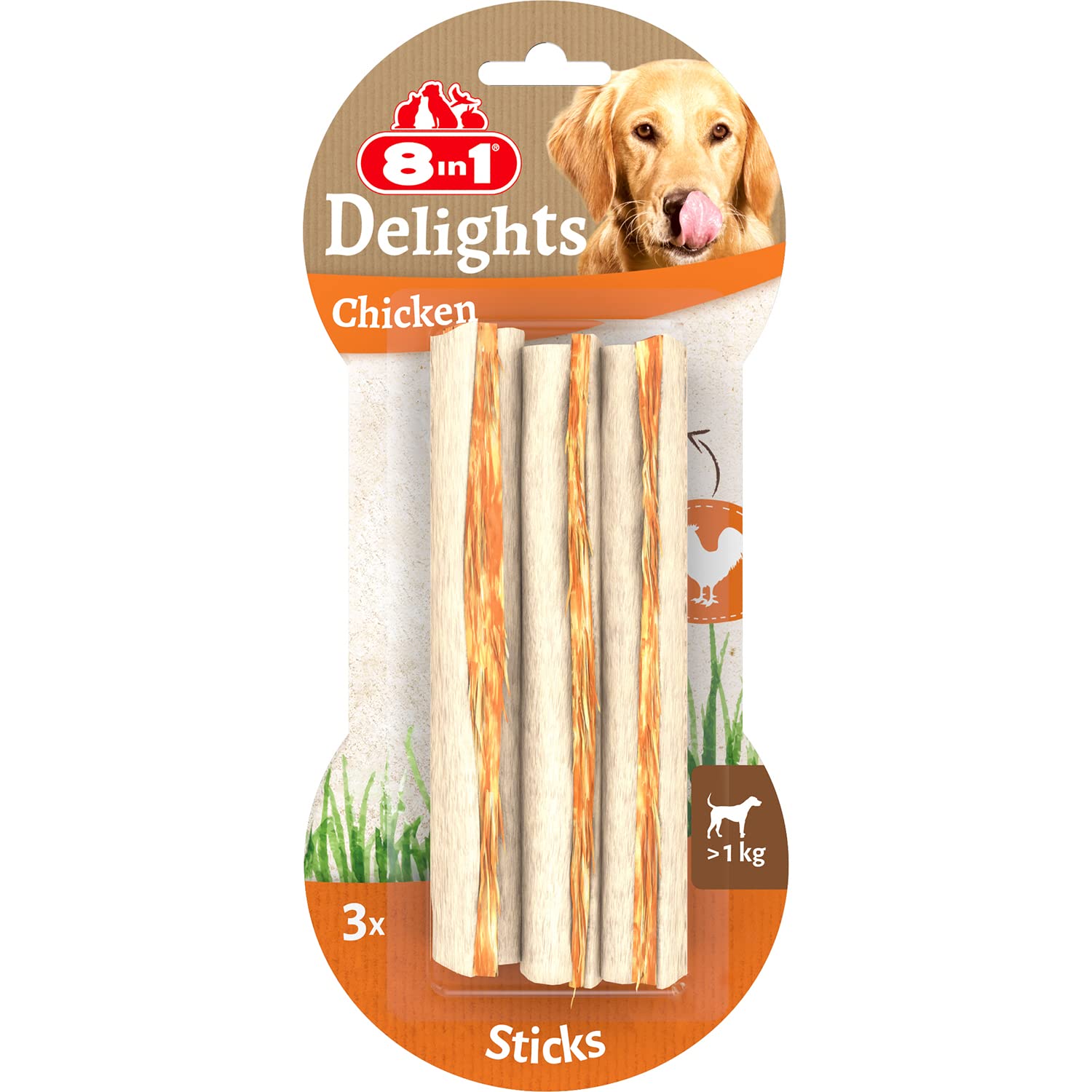 8in1 Delights Chicken Chew Sticks, healthy chew snack for dogs, 3 pieces