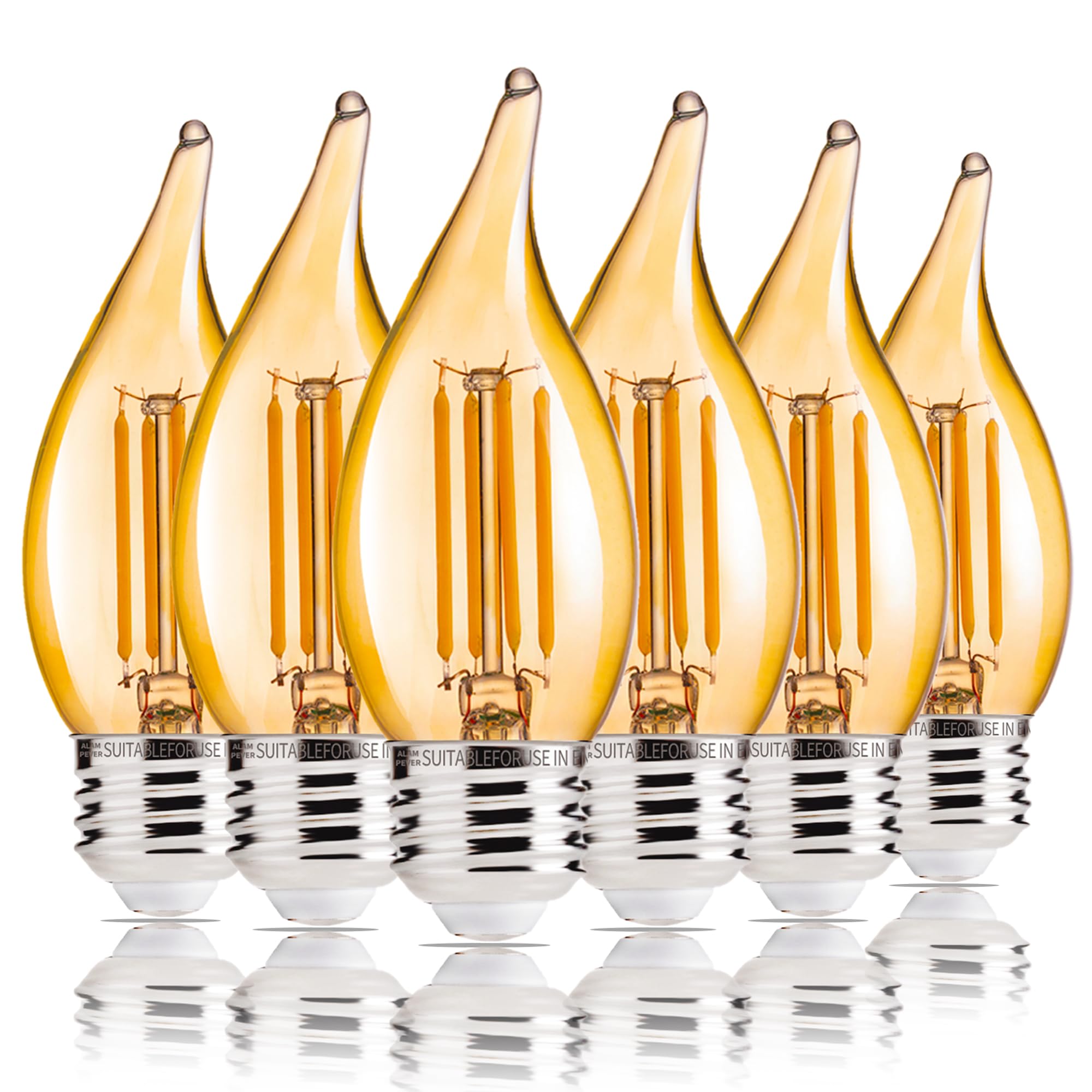Photo 1 of ALAMPEVER LED Chandelier Light Bulbs 40 Watt, Dimmable CA11 Candelabra LED Light Bulb, E26 Led Bulbs 2200K Warm White, Amber Glass, 6 Pack, 330LM