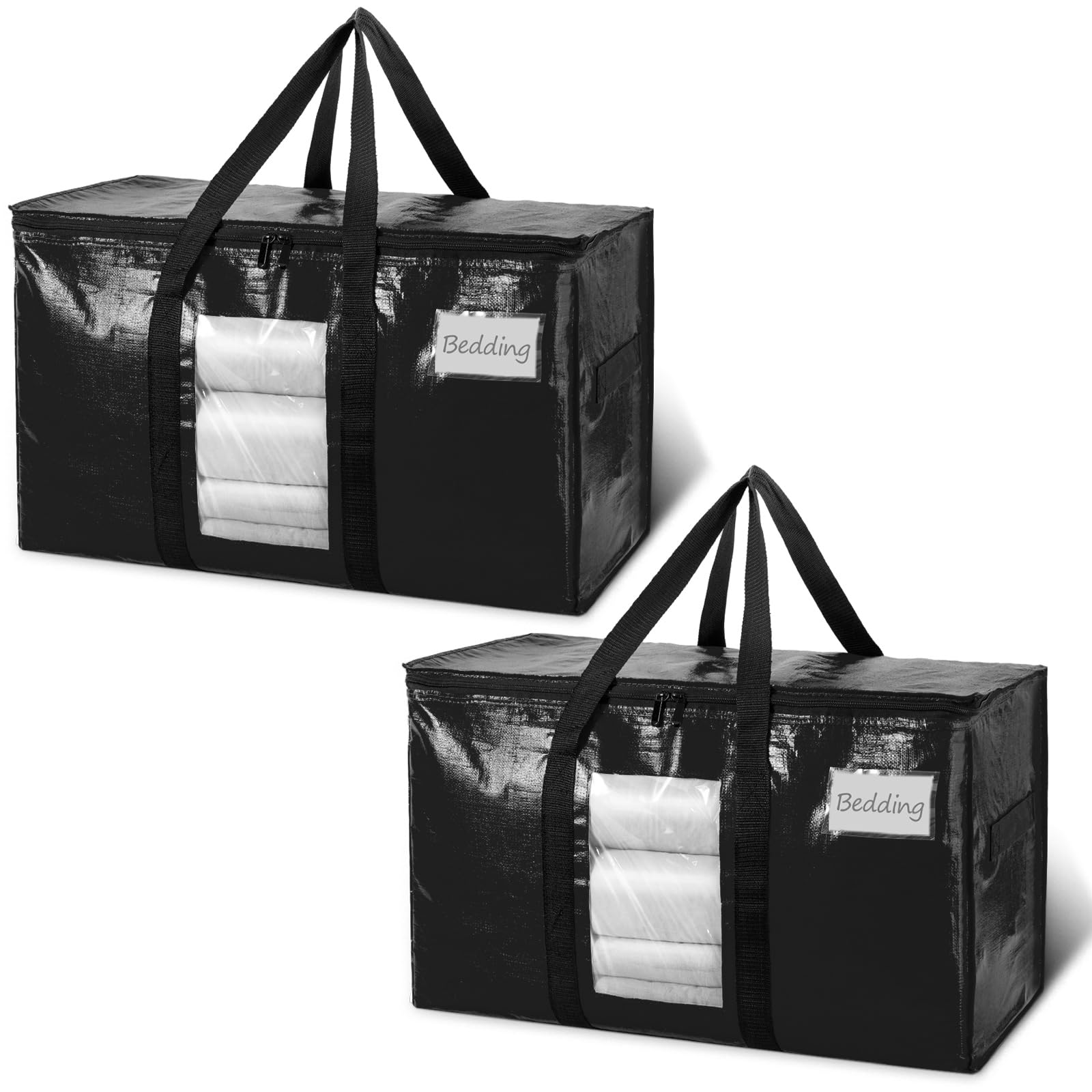 TAILI Extra Large Moving Bags Heavy Duty 2 Pack,Storage Bags with Zips, Clear Window & Reinforced Handles, Waterproof Moving Boxes with Lid for Clothes,Travel,Beddings