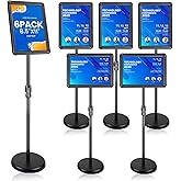 AceShow Sign Holder - 6 Packs Adjustable Standing Sign Stand Holder, Pedestal Floor Poster Stand 8.5x11 inch, Snap Frame for Vertical and Horizontal View, Sign Display Stand for Business Mall, Black