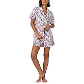 Trina Turk Womens Short Sleeve Notch Collar & Shorts Sleepwear Pajama Set, Organic Cotton