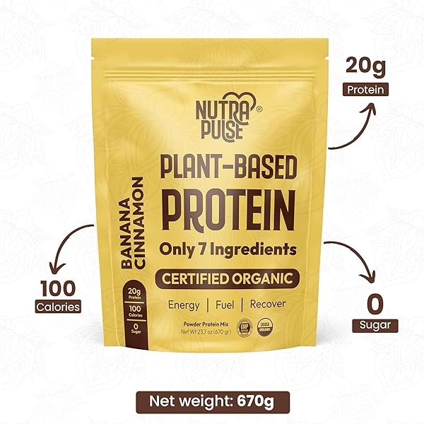 NUTRAPULSE BANANA CINNAMON VEGAN PROTEIN POWDER – 20G PLANT-BASED PROTEIN – ORGANIC, NON-GMO, GLUTEN-FREE, SOY-FREE – IDEAL FOR SMOOTHIES, SHAKES, BAKING – 1 PACK (20 SERVINGS)