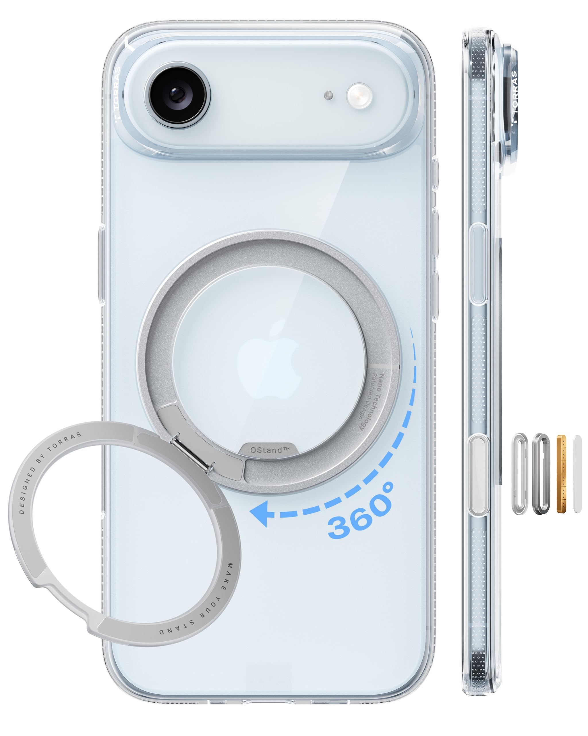 Photo 1 of TORRAS 360 Magnetic Stand for iPhone Air Case, [Fit for MagSafe] [Military-Grade Protection] Slim Case for iPhone 17 Air, 2025, Clear, Ostand O3 Fitness Series