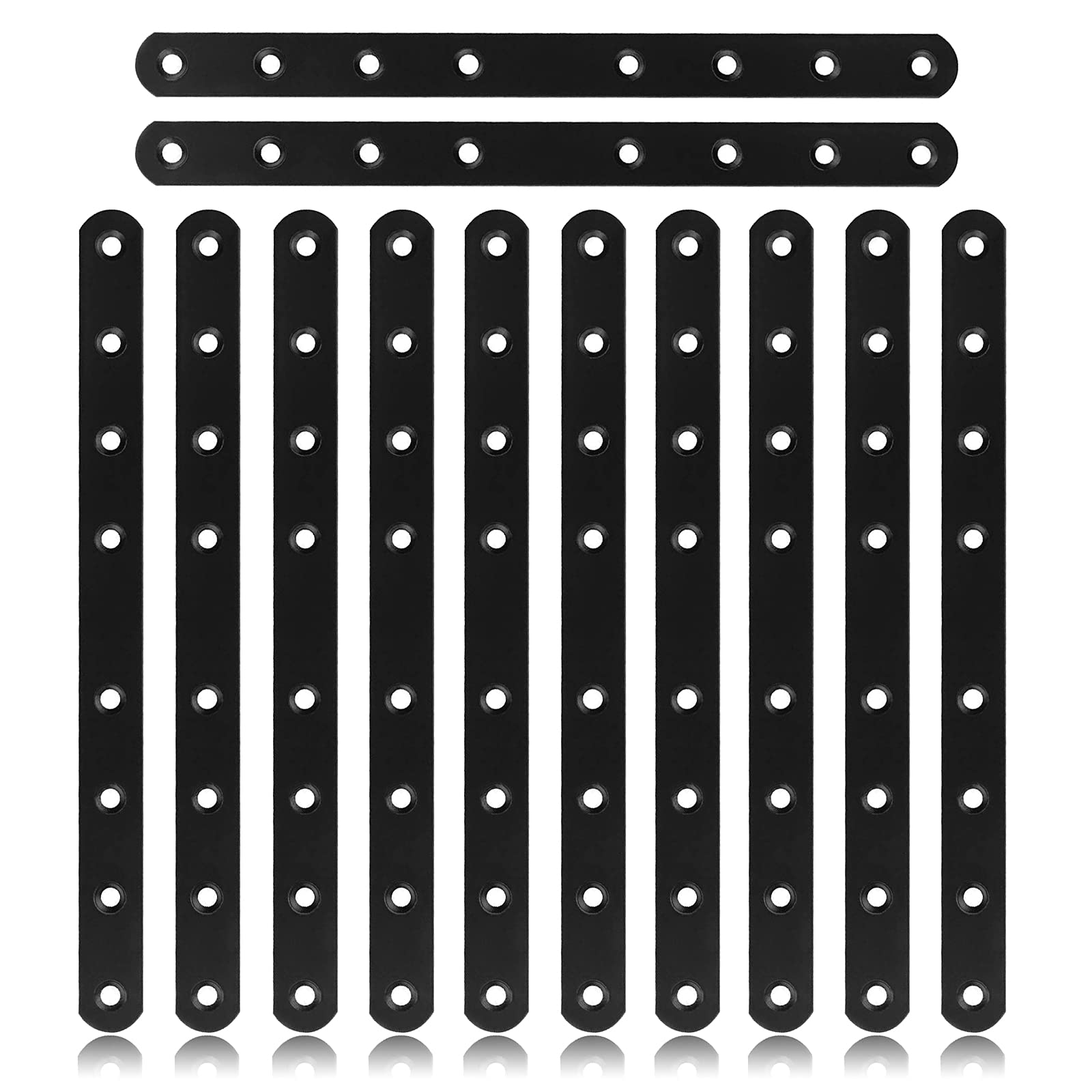 EVADOW 24PCS Black Mending Plates, 250mm x 20mm x 3mm Heavy Duty Flat Straight Bracket Carbon Steel Flat Corner Brace Fixing Furniture Fastener Connector for Wood Project and Fixing Furniture