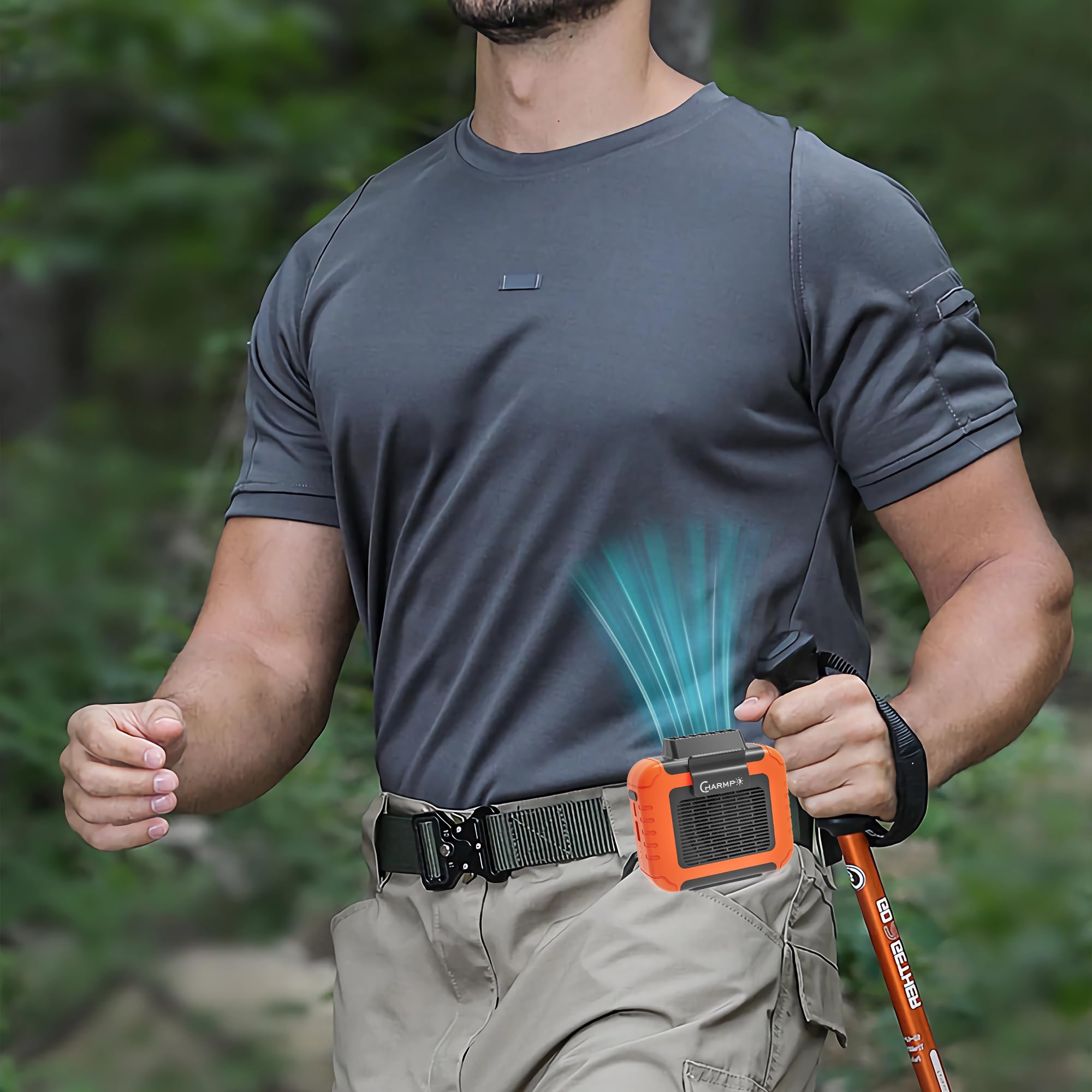CHARMPㅤ Portable Waist Fan - 6000mAh Battery, 3 Speeds, Strong Airflow, Up to 16 Hours Working Time, Portable Hands-Free Cooling Belt Clip Fan for Construction Workers, Couriers, and Campers