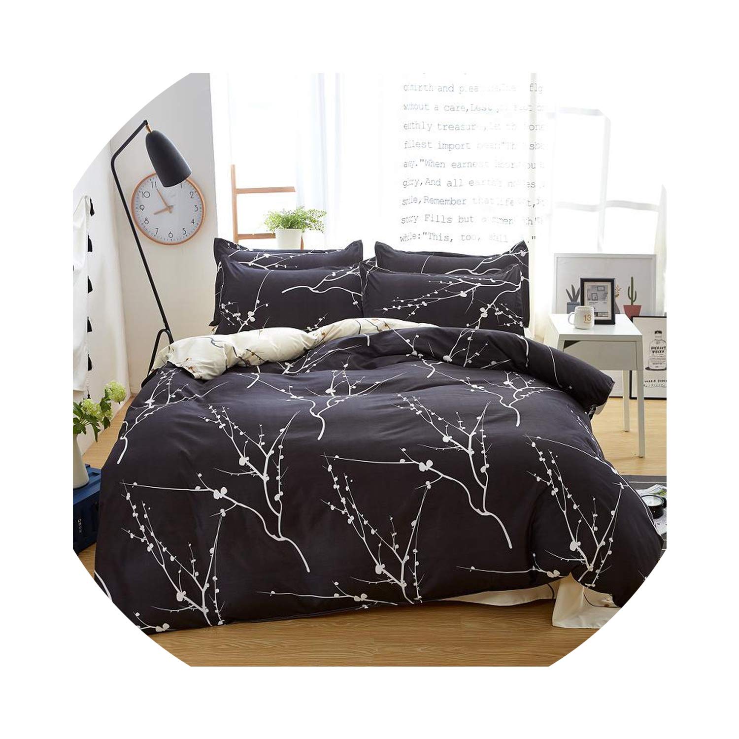 QianQianStore Grey Bedding Set 2018 Summer Bed Linens 3Or 4Pcs/Set Duvet Cover Set Pastoral Bed Set Kids/Adult Bedding Bedclothes Queen Kin,Black White,Super King