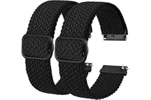 BISONSTRAP 2 Pack Braided Nylon Watch Bands, Upgrade Adjustable Buckle, Stretchy Loop Straps for Men and Women, Band Width 16mm 18mm 19mm 20mm 22mm 24mm