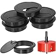 Swpeet 6Pcs Black Desk Cable Wire Grommet Cord with Hole Saw, Tidy Cable Hole Cover Organizers, Desk Wire Cord Cable Grommets