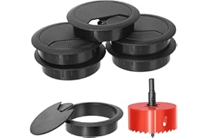 Swpeet 6Pcs Black Desk Cable Wire Grommet Cord with Hole Saw, Tidy Cable Hole Cover Organizers, Desk Wire Cord Cable Grommets
