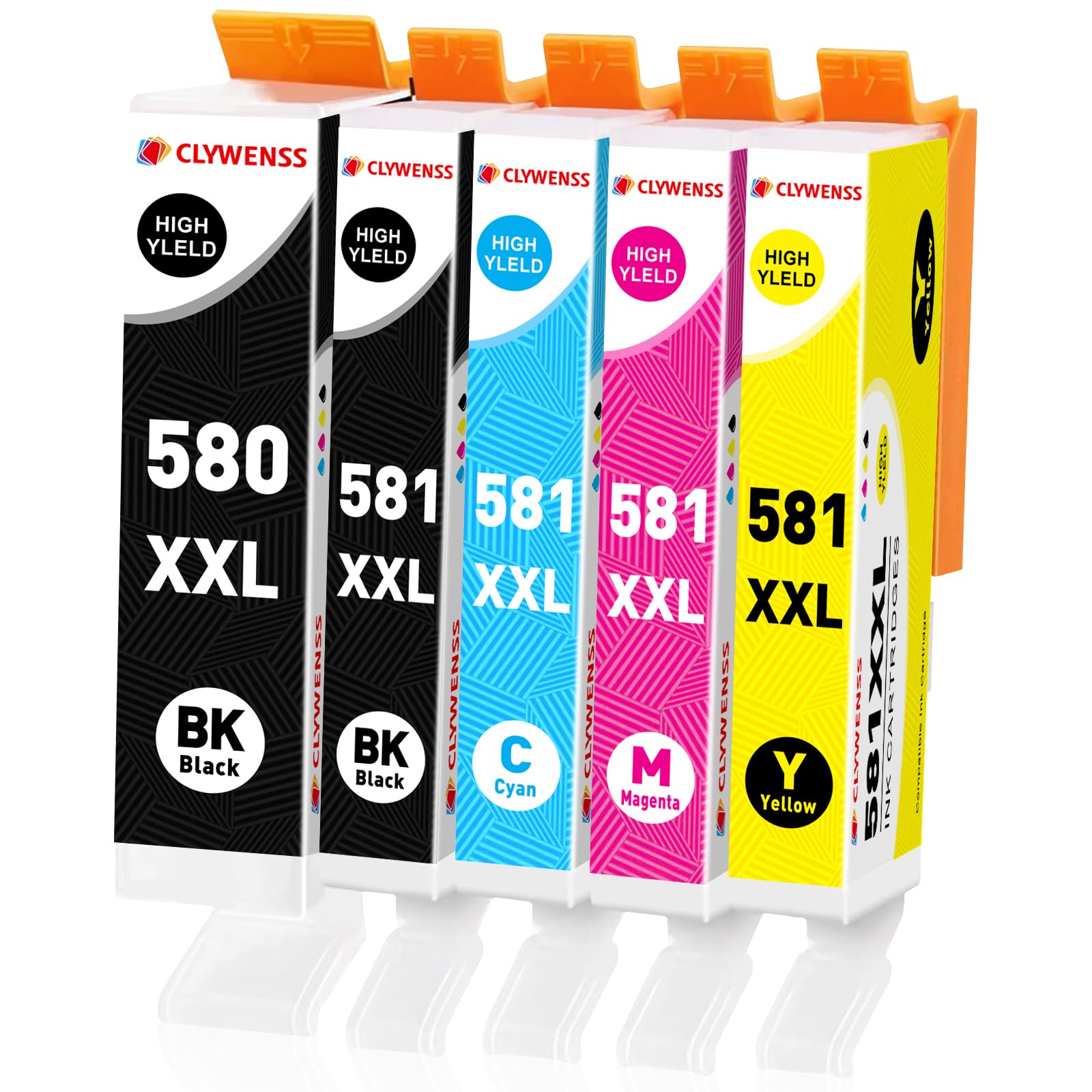 Clywenss 580 581 XXL Ink Cartridges Compatible with Canon PGI-580XXL CLI-581XXL Multipack for Pixma TS705 TS6350 TS6250 TS8250 TS6351 TS6251 TS8550 TS8500 TS8252 TS9150 TS9550 TS9551C Printer, 5-Pack