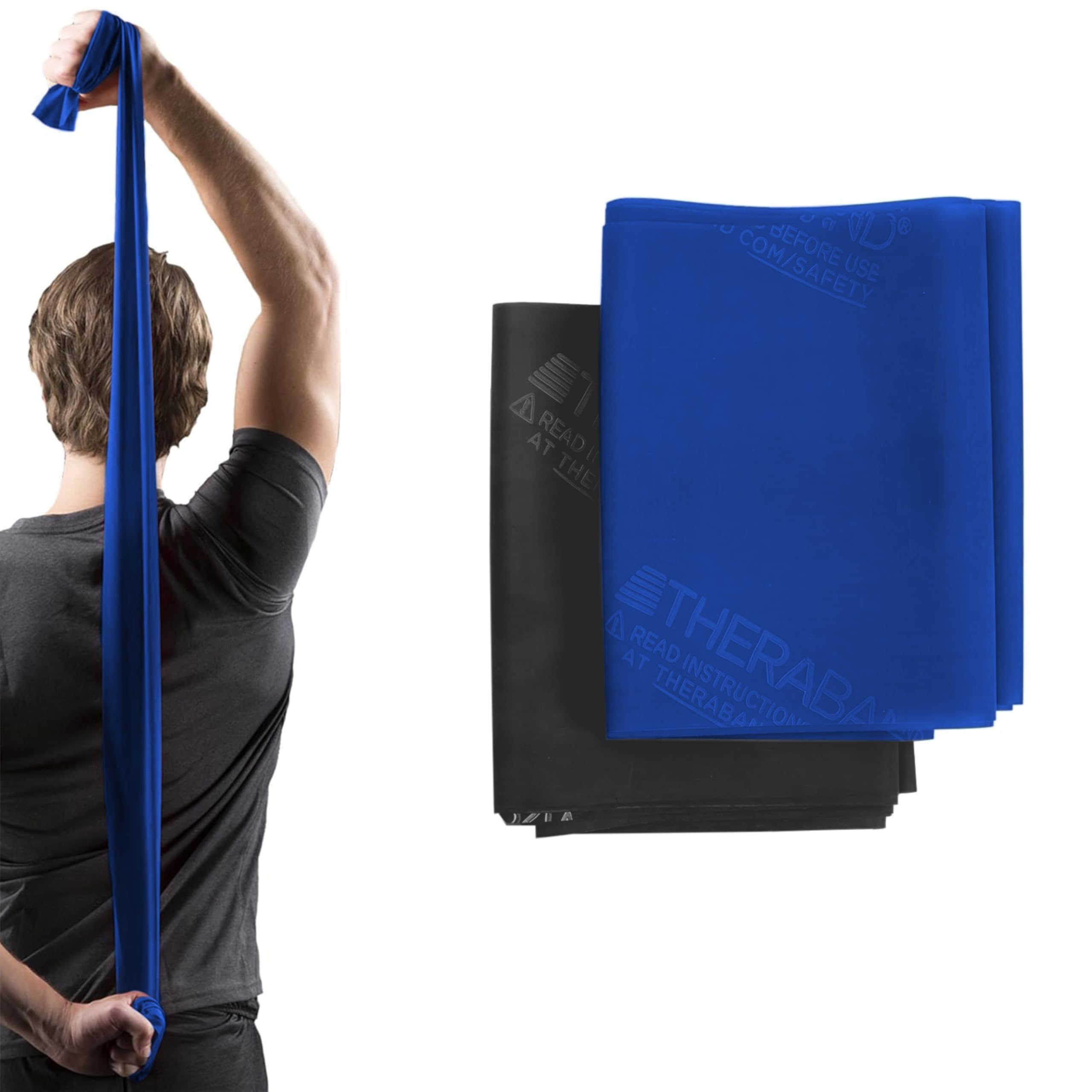 THERABAND Resistance Bands Set, Professional Latex-Free Elastic Band For Upper & Lower Body Exercise, Strength Training, Therapy, Pilates, Rehab, Advanced Pack Blue / Black