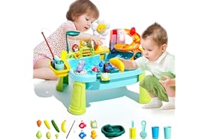 JEFLYM 2026 Upgraded Toddler Sand Water Table Toy with Electric Water Pump, Kids Sand Water with Faucet/Play Food Accessories/Fishing Toy, Kitchen Play Sink Toys for Girl Boy Age 3+ (Blue)