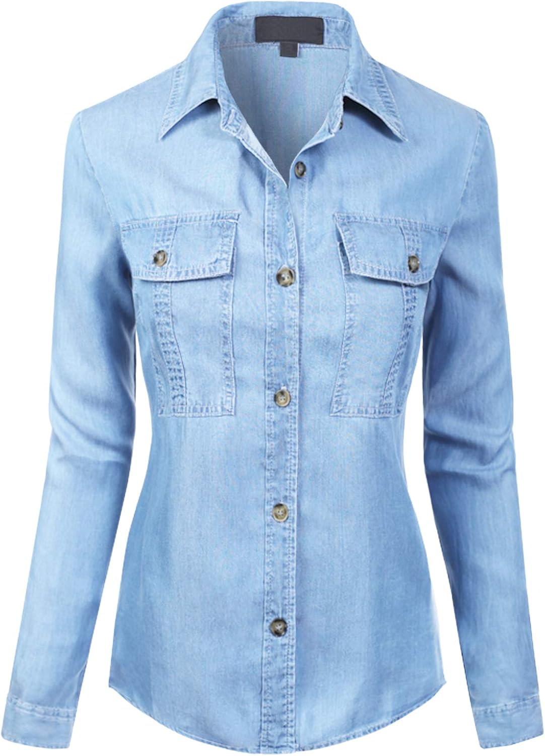 MixMatchy Women's Classic Long Sleeve Button Down Tencel Shirt with Pockets: Clothing