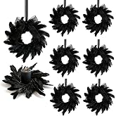 6 Pcs Small Halloween Hanging Wreaths with Black Feathers Black Sheer Bow Gothic Mini Cabinet Wreath for Home Table Centerpieces Kitchen Halloween Party Decor