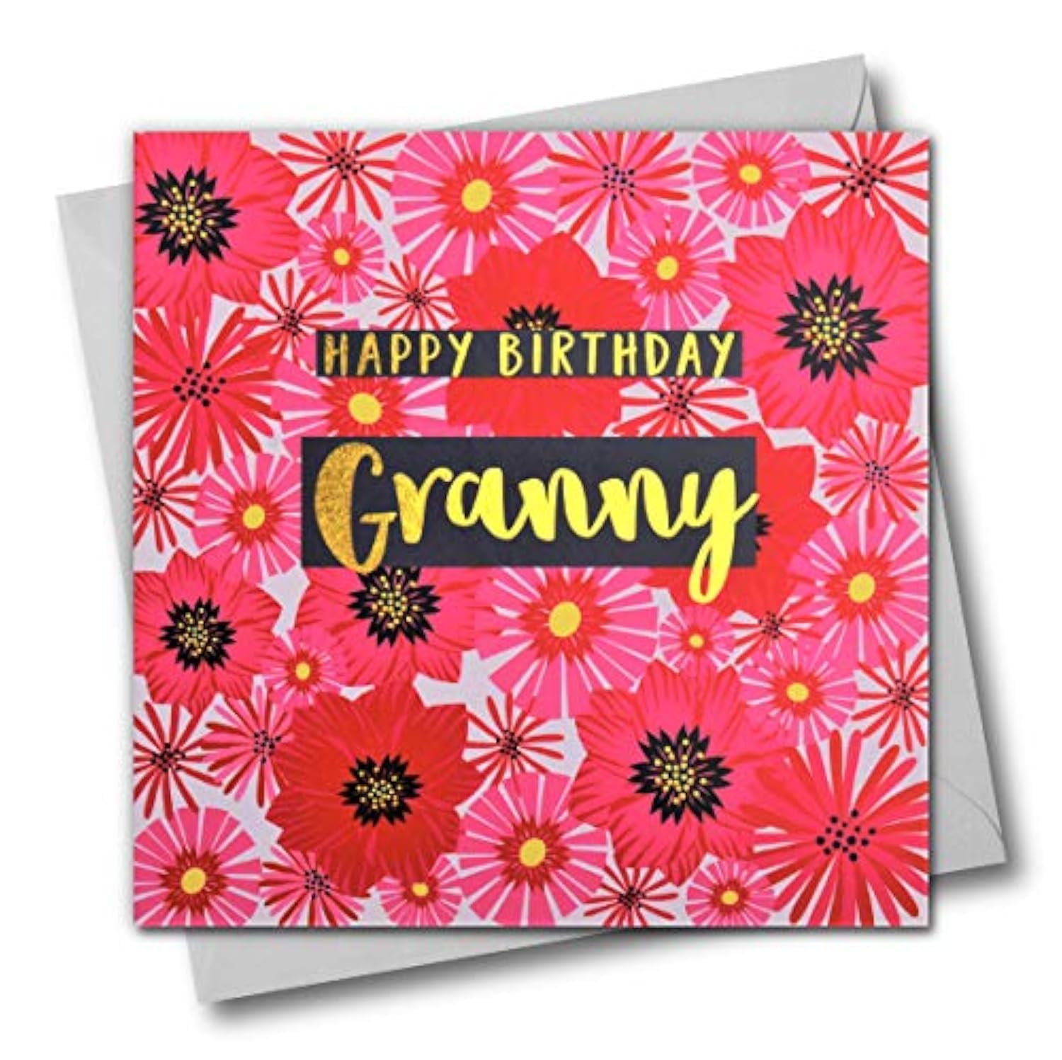 Claire Giles Greeting Cards, Happy Birthday Granny Card, Flowers Design Grandmother Greeting Card, Text Foiled in Shiny Gold