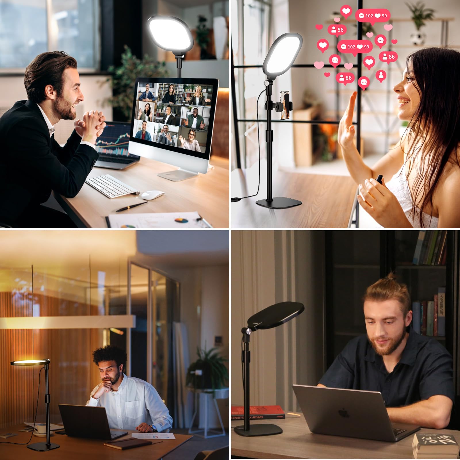 Ring Light with Stand, Zoom Lighting for Computer, Adjustable Desk Lighting for Video Calls, 30 Light Modes Conference Lighting for Webcam, Meetings, Recording, Live Stream, Home Office. CRI 97.8