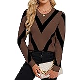 Libsorge Womens Dressy Casual Color Block Striped Sweater Fall 2025 Trendy Outfits Lightweight Ribbed Knit Pullover Top