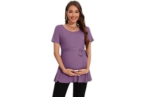 Smallshow Women's Short Sleeve Maternity Shirts Tie Front Pregnancy Clothes Tops