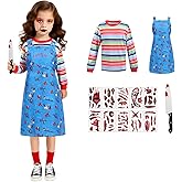 Scary Killer Costume for Kids Girls Horror Overalls Shirt Dress Jumpsuit Halloween Cosplay Outfit for Toddler Child Teens