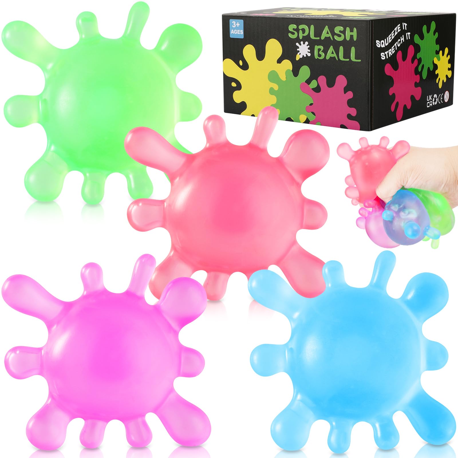 4Pack Fidget Toys Stress Balls for Kids, Splat-Tastic Squishy Toy, Stress Splat Toy, Squishies Anxiety Stress Relief, Ice Squishy Stress Cube Malt Sugar Balls, Sensory Ball for Kids with Autism